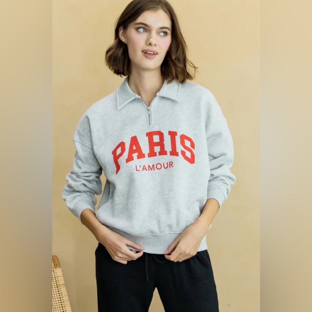 Chaser‎ Paris L'Amour quarter-zip pullover sweatshirt